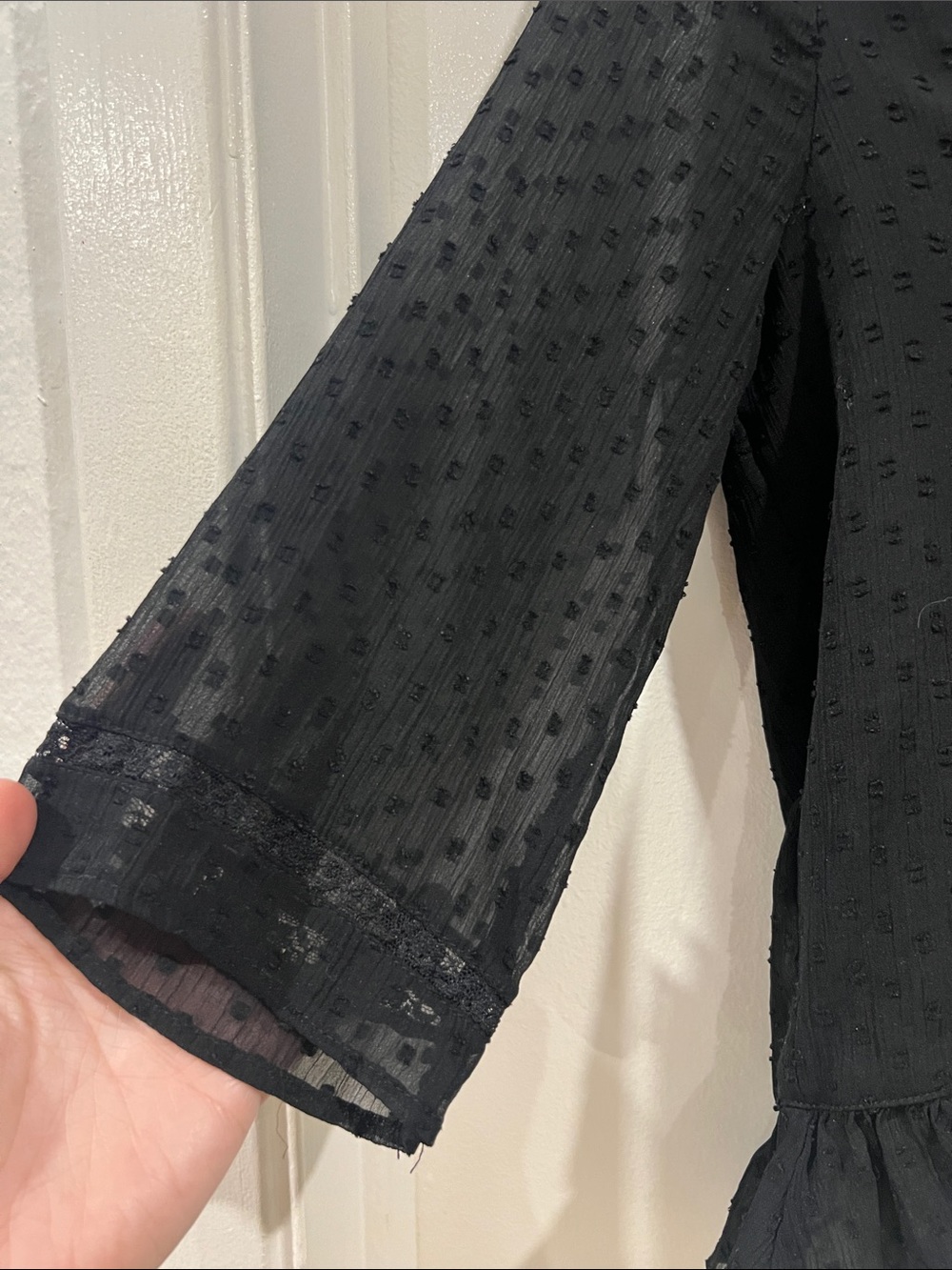 Zara Black Sheer Dot Ruffle Tie-Front Cropped Blouse size small - Picture 4 of 5